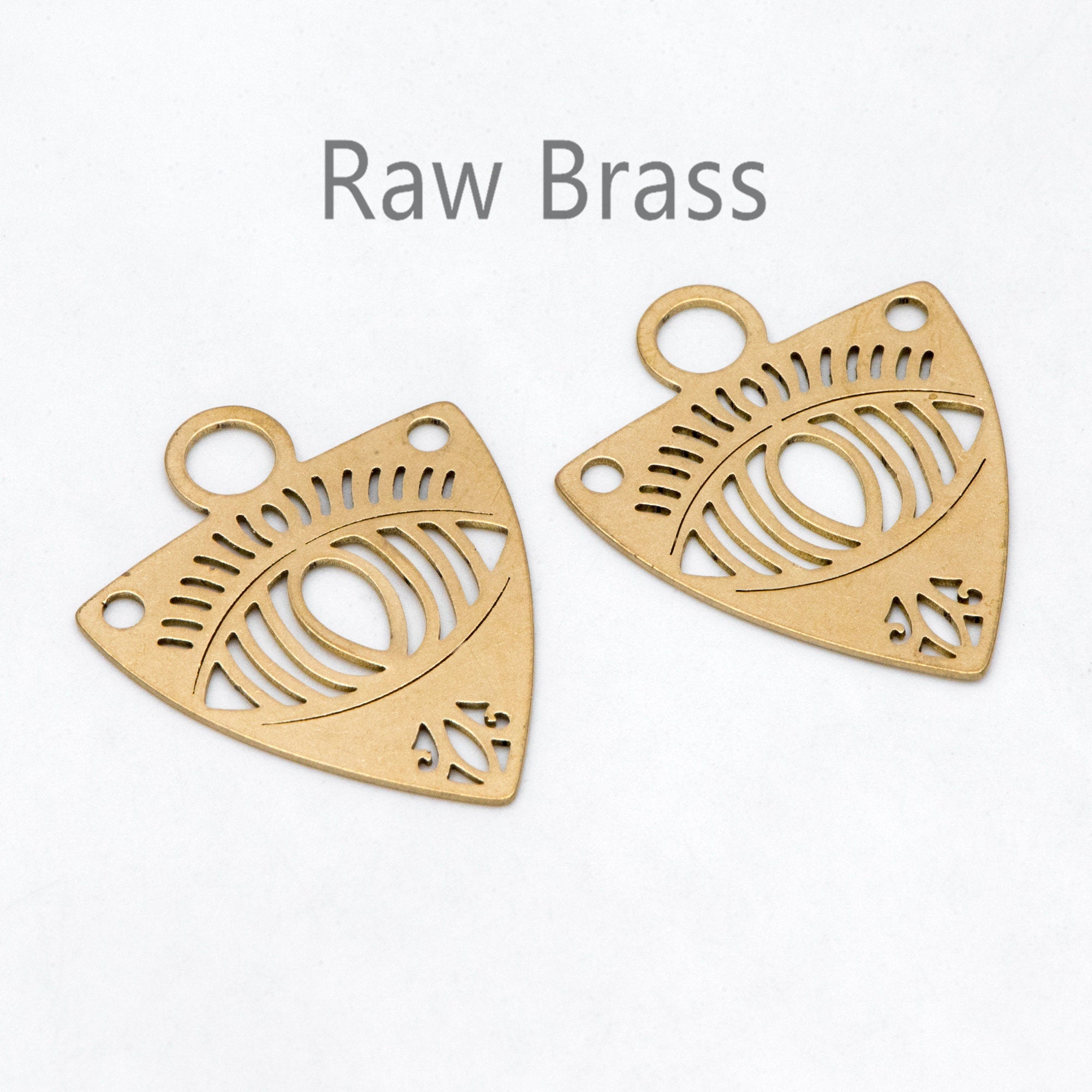 10pcs Raw Brass Evil Eye Charms, Brass Triangle Pendant Wholesale (RB-265)